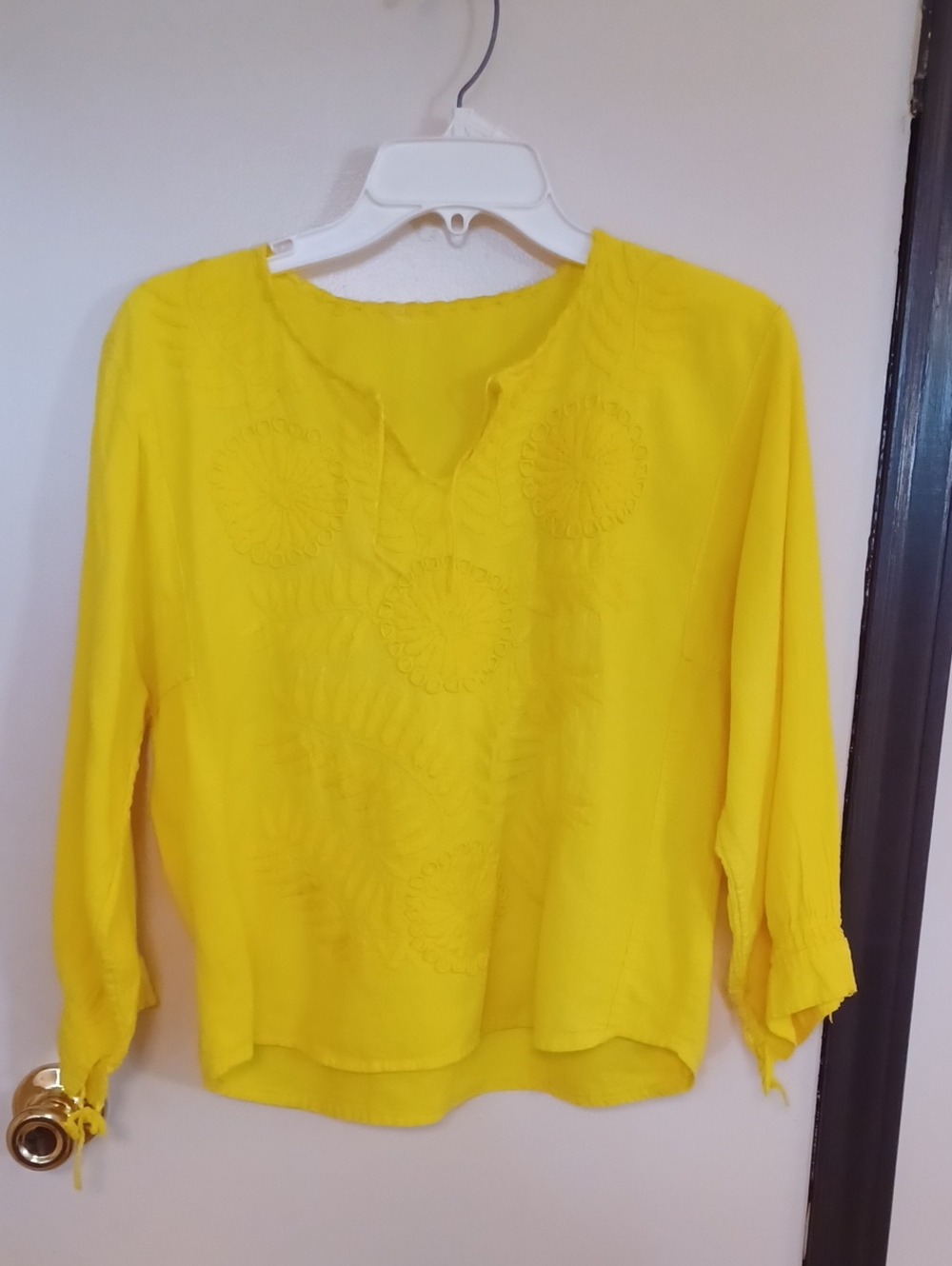 Bright Yellow Embroidered Peasant Top